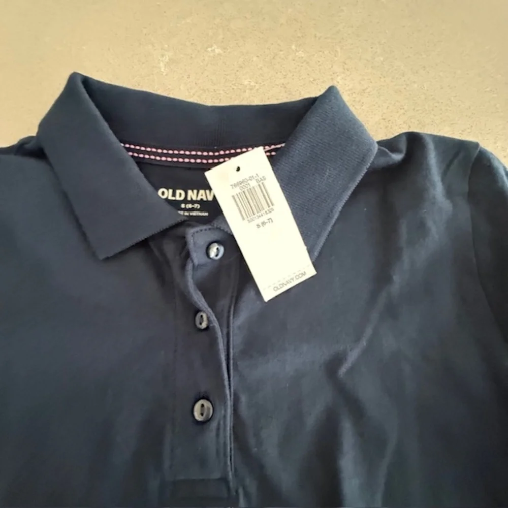 2 Old Navy Ink Blue Uniform Pique Short Sleeve Polo Girls Size Small (6/7) 1 NWT